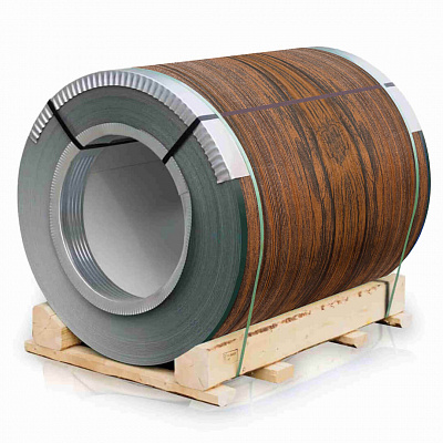 Рулон стали под дерево Темный Дуб 3D 0.45х1250мм Принтек Россия