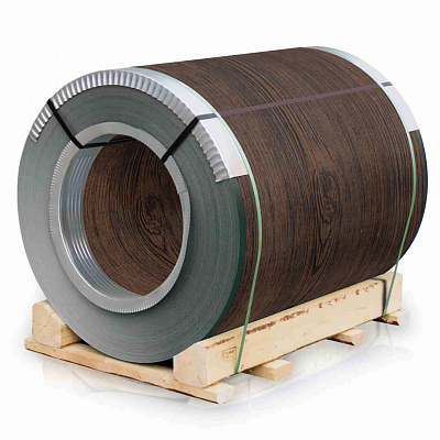 Рулон стали под дерево Темный Каштан 3D 0.45х1250мм Принтек Россия 2х сторонний