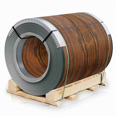 Рулон стали под дерево Темный Дуб 3D 0.45х1250мм Принтек Россия 2х сторонний