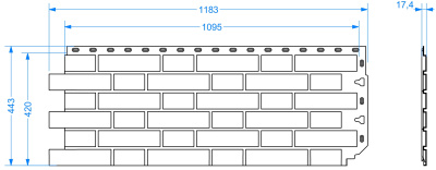 Фасадная панель Деке кирпич гладкий FLEMISH Белый 0.46м2 чертеж Фасадная панель Деке кирпич гладкий FLEMISH Белый 0.46м2 чертеж