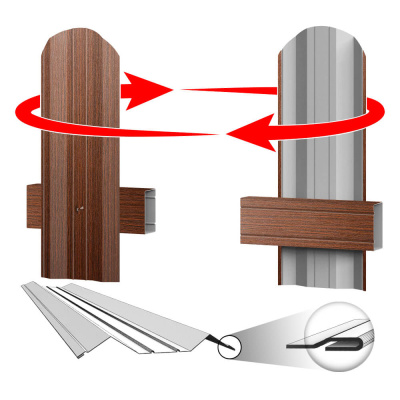 Штакетник (евроштакетник) ЭКО М-образный Бордовый Венге SteelArt односторонний крепление