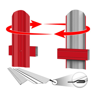 Штакетник металлический ЭКО М-образный 95мм RAL3020 красный фото крепления