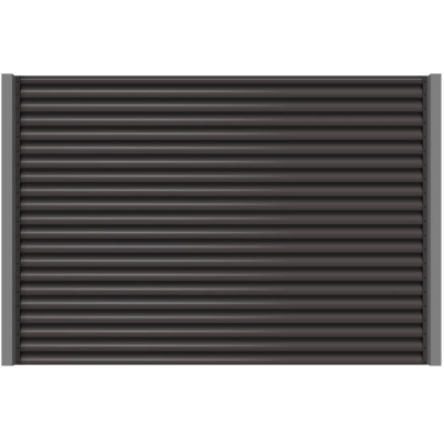 Секция забора жалюзи из ламелей еврожалюзи RAL8019 Темный Шоколад с металлическими столбами анфас