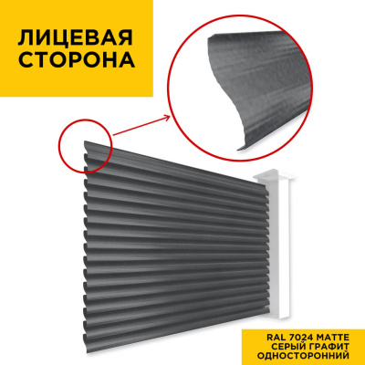 Вид спереди забор ламели еврожалюзи RAL7024 МАТТЕ Серый Графит матовый односторонний
