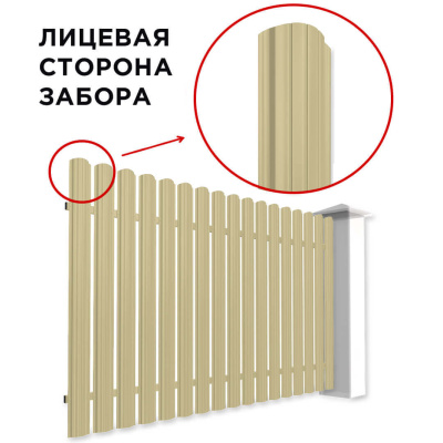 Забор штакетник Полукруглый RAL 1014-1014 бежевый двусторонний спереди Забор штакетник Полукруглый RAL 1014-1014 бежевый двусторонний спереди