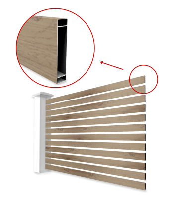 Металлопланкен для забора ранчо под дерево Светлый Дуб 3D Принтек в сборе на секции Металлопланкен для забора ранчо под дерево Светлый Дуб 3D Принтек в сборе на секции