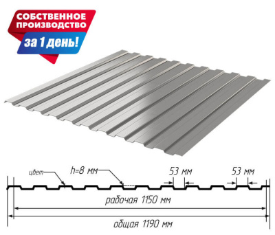 Профнастил С-8 Оцинкованный шириной 1,19 м. длиной 1,80 м и т0,45 мм Профнастил С-8 Оцинкованный шириной 1,19 м. длиной 1,80 м и т0,45 мм