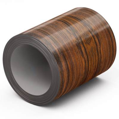 Рулон стали под дерево Темный Дуб 3D 0.45х1250мм Принтек Россия отмотка
